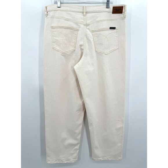 NWT CALVIN KLEIN Cotton High Rise 90s Fit Straight Leg Ecru Jeans Size 16 33 - Picture 7 of 11